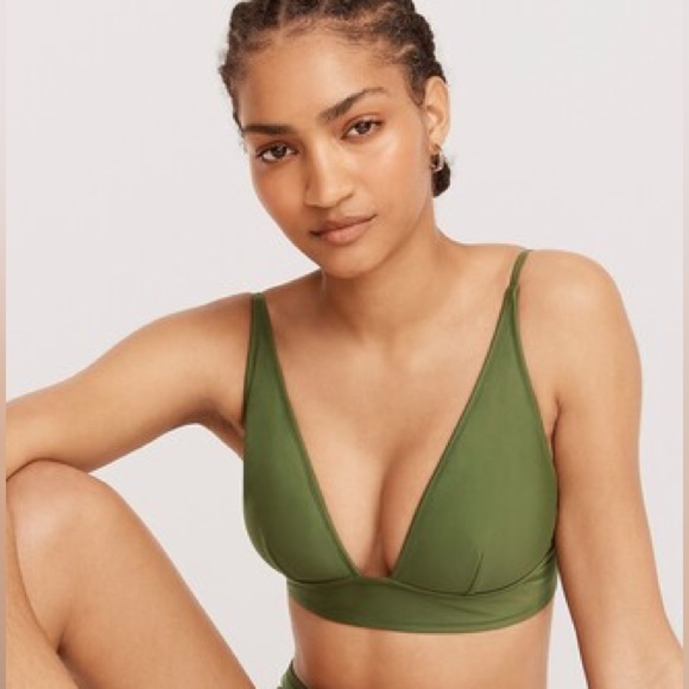 J Crew Safari Green Plunge Bikini Top 3X BNWT